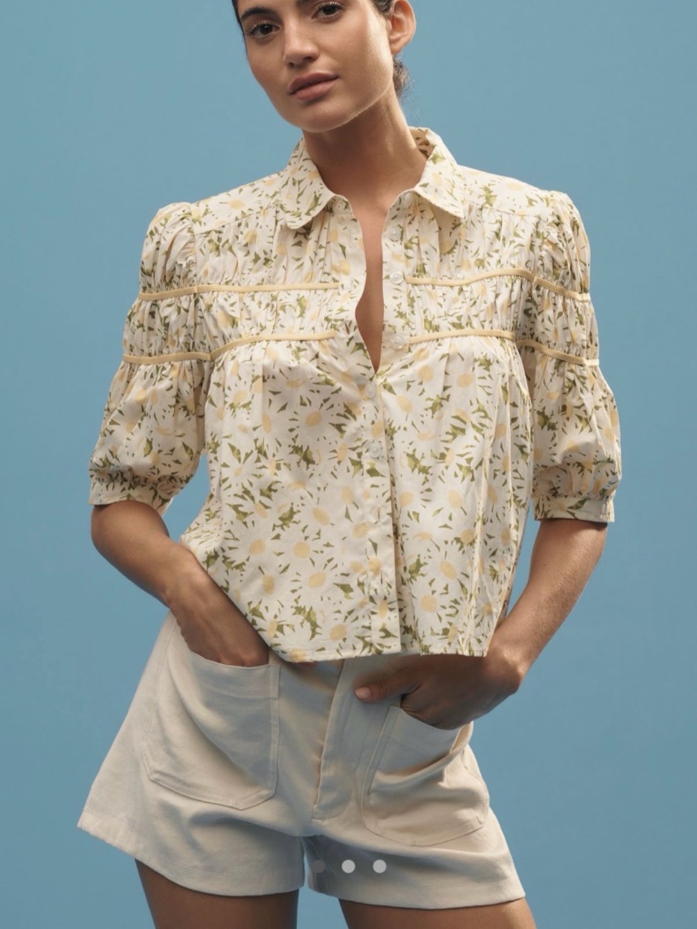 Anthropologie Leandra Shirred Yoke Blouse by Maeve